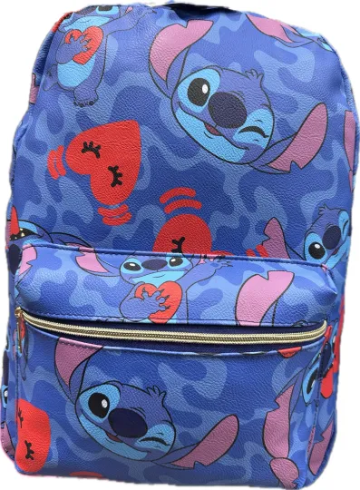 Discover Large Backpack - Disneyyy - Stitchh - Faux Blue Allover Print
