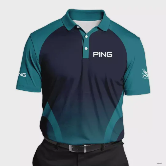 Discover PGA Championship Ping Golf Polo Shirt Dark Cyan Dark Blue Gradient Golf