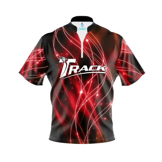 Discover Track Red Spirals Quick Ship CoolWick Sash Zip Bowling Jersey