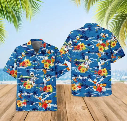Discover Donald Duckk Cartoon Summer Beach Aloha Tropical Flowers Hawaiian Shirt