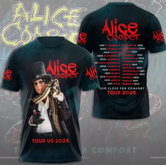 Discover Alice Cooper Too Close For Comfort Tour Us 2025 3D T-Shirt