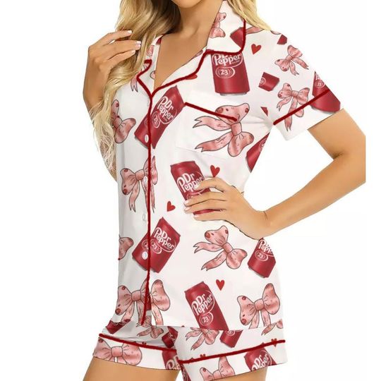 Discover Dr Pepper Drink Coquette Bow Pajamas Set