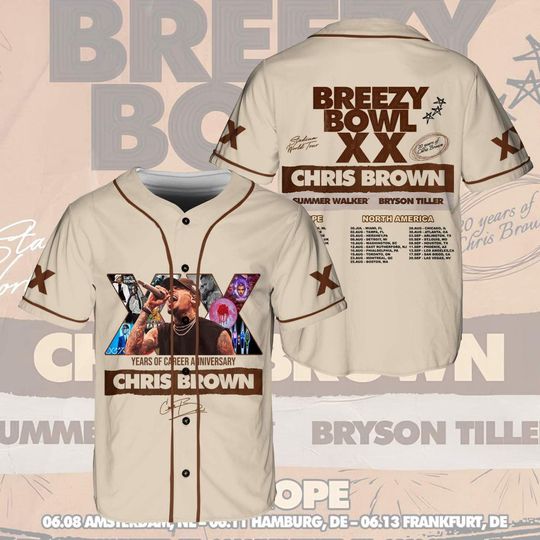 Discover Unisex Breezy Tour Baseball Jersey, Chris Brown Concert Shirt, Music Tour