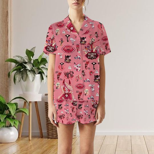 Discover Hazbin Hotel Pink Short Pajamas Set, Hazbin Hotel Family Pajamas, Gift Pajamas Set