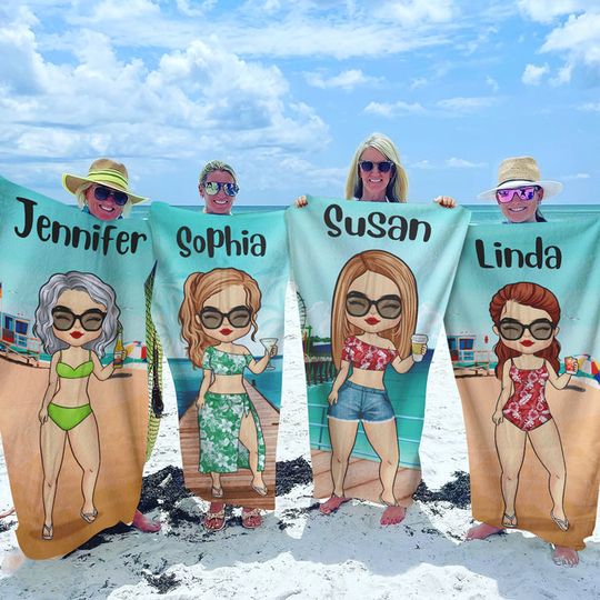 Discover Summer Chibi Beach Holiday  - Personalized Beach Towel - Gift For Bestie