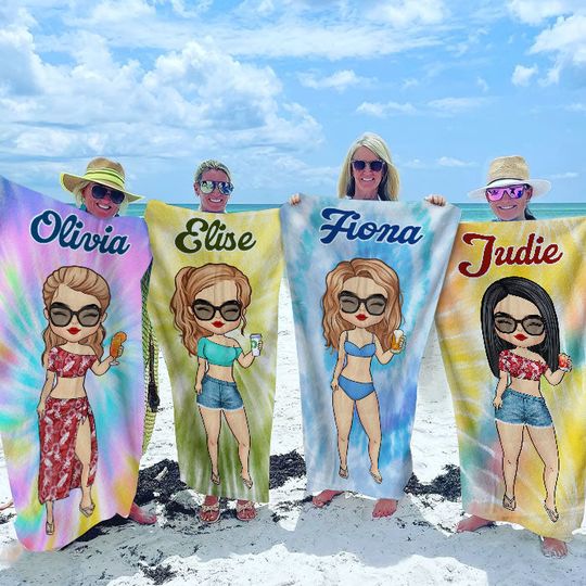 Discover Colorful Tie Dye Style For This Vacation - Bestie Personalized Custom Beach Towel - Christmas Gift For Best Friends, BFF, Sisters