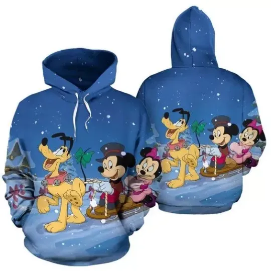 Discover Mickeyy Minniee And plutoo Dog Sleigh Ride Merry Christmas 3D HOODIE