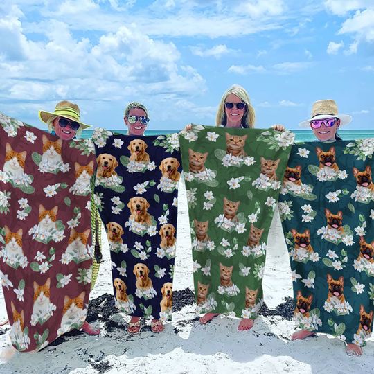Discover Custom Photo Beach Is  Than Therapy - Dog & Cat Personalized Custom Beach Towel - Summer Vacation Gift