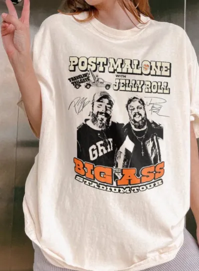 Discover Post Malone Tour, Big Ass Stadium Tour 2025 short sleeve white shirt