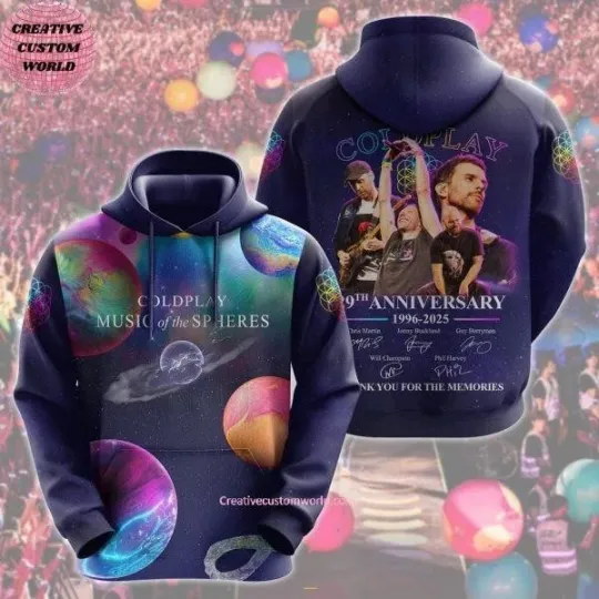 Discover Coldplay Music Of The Spheres 29th Anniversary 1996-2025 3D Hoodie