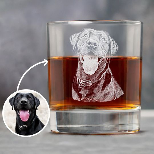 Discover Custom Etched Dog Photo Rock Glass 11oz - Personalized Pet Picture Whiskey Glass Christmas Gifts