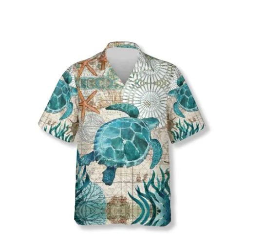 Discover Sea Turtle Aquatic Pattern Turtle Hawaiian Shirt