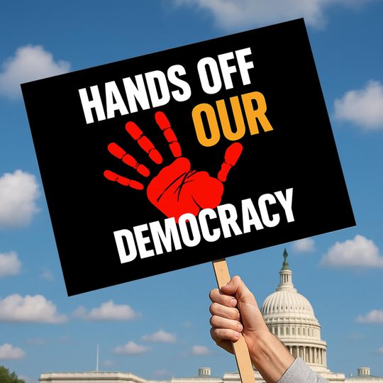 Discover Hands Off Our Democracy Resist Protest Sign , Anti-Trump Protest