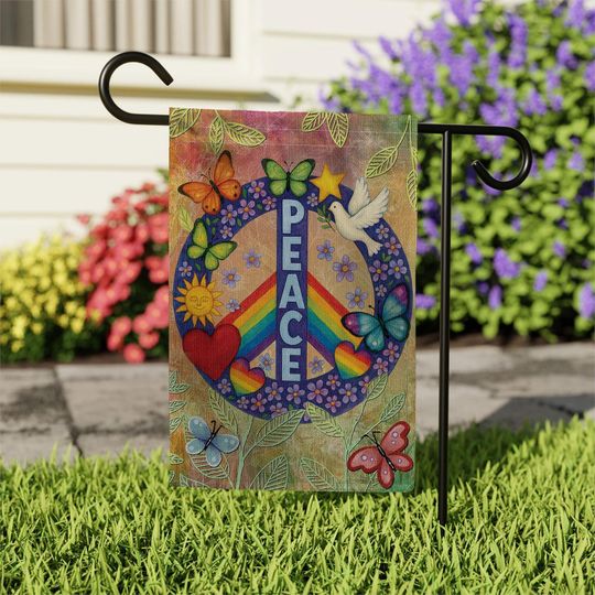 Discover Peaceful Rainbow LGBT Garden Flag with Butterflies and Doves
