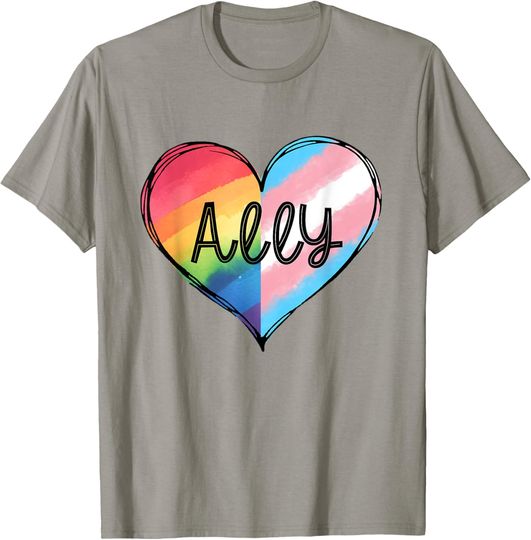 Discover Ally Heart Rainbow and Transgender Flag LGBT Pride Month T-Shirt