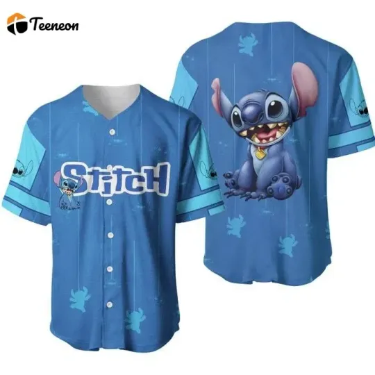 Discover Stitchh Blue Pink WS Patterns Disneyyy Unisex Cartoon Baseball Jersey
