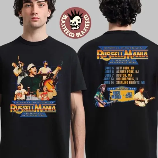 Discover Russell Dickerson Russell Mania Round 1 Summer 2025 Tour Dates Two Sided Shirt