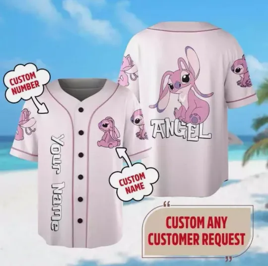 Discover Personalized Lovely Angel Lilo & Stitchh Cartoon Angel 3D BASEBALL JERSEY SHIRT