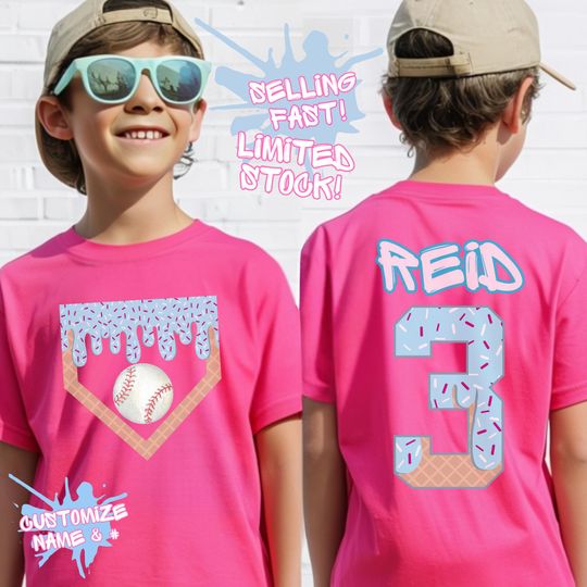 Discover Custom Baseball Shirt, Personalized Kid Baseball Drip Tee, Bulk Team Gift, Ice Cream Drip Tee