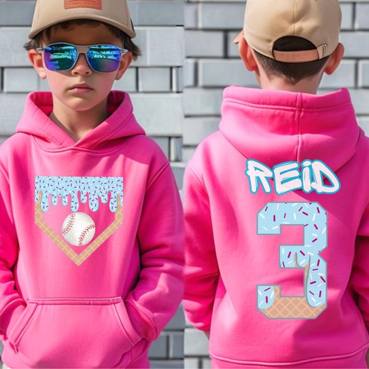 Discover Personalized Baseball Drip Hoodie, Kid's Birthday Baseball Hoodie, Ice Cream Drip Hoodie