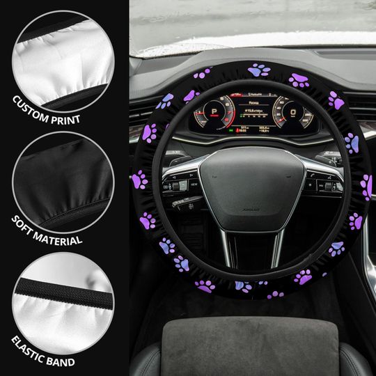 Discover Paw Prints Steering Wheel Cover, Purple Galaxy