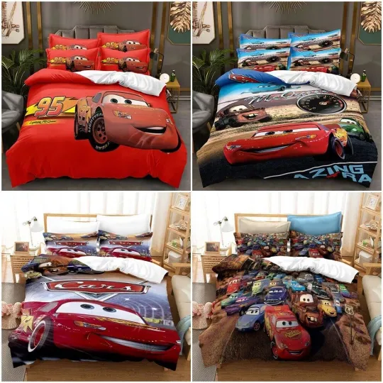 Discover Carss Lightningg McQueenn Quilt Duvet Cover Pillowcase Bedding Set for Single or Double Beds