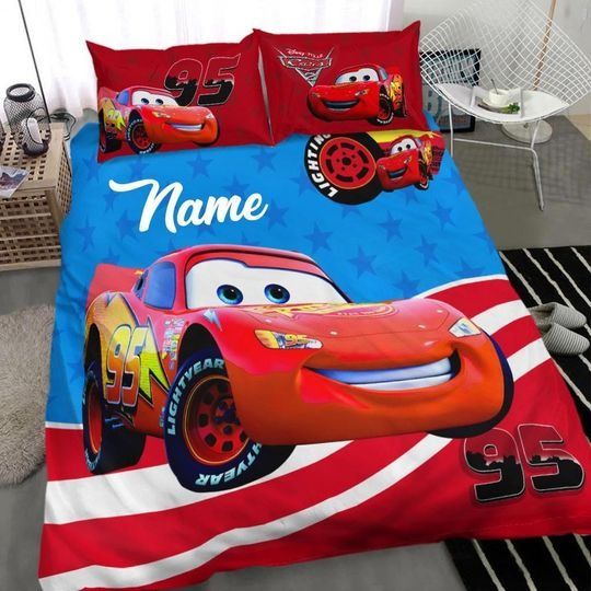 Discover Personalized Lightning carss Bedding Set, Custon Name Birthday Duvet Cover Set Bedding Set