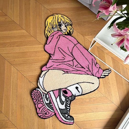 Discover Handmade Tufted Anime Girl Rug - Perfect Gift for Anime Lovers, Friends and Siblings