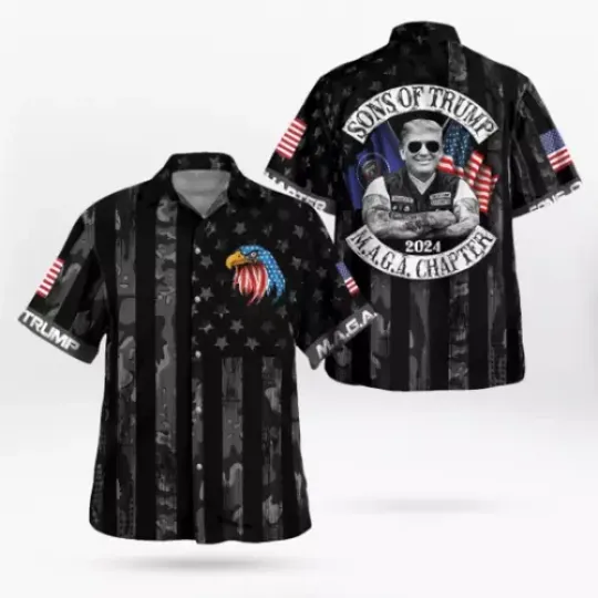 Discover Sons Of Trump MAGA Chapter Biker US Flag Support Trump 3D Hawaii Shirt