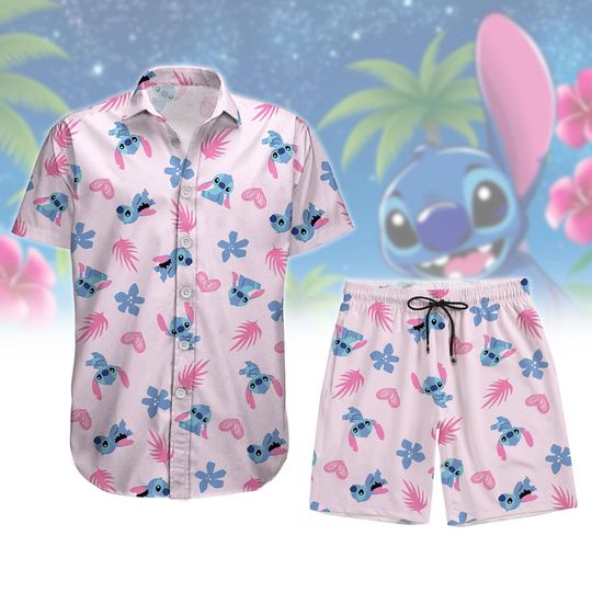Discover Disneyyy Stitchh Tropical Hawaiian Shirt, Cute Disneyyy Vacation Button Shirt and Shorts
