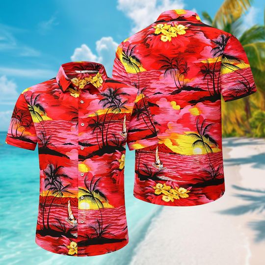 Discover Coconut Tree Sunset Hawaiian Shirt, Sunset Hawaii Shirt