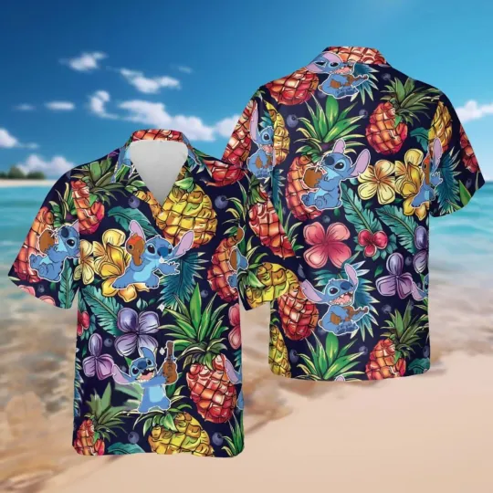 Discover Funny Stitchh Aloha From Hawaii Tropical Pineapple Summer Beach Hawaiian Shirt