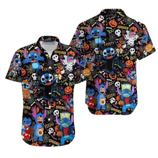 Discover Funny Stitchh Halloween Hawaiian Shirt Lilo And Stitchh Button Up Shirt Halloween