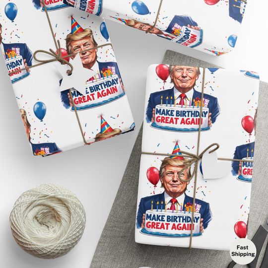 Discover Trump Birthday Wrapping Paper, Funny Trump MAGA Gift Wrap, Republican Birthday Wrapping Paper, Make Birthday Great Again