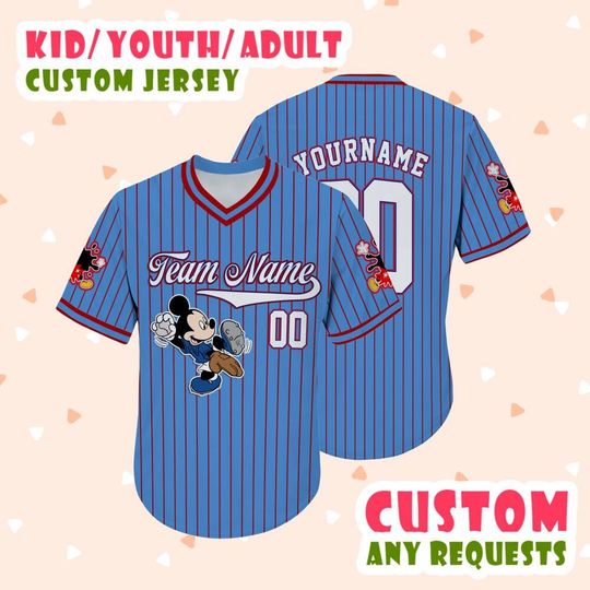 Discover Personalized Mickeyy Blue Print Stripe Color Football Jersey