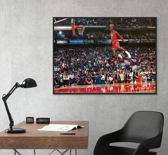 Discover 1988 Bulls MJ Dunk From The Free Throw line Poster, MJ Windmill Dunk Poster