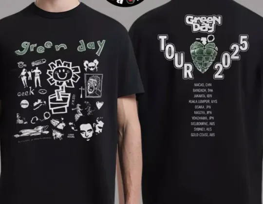 Discover Green Day Tour 2025 Asia And Australia Tour Merch Two Sides Unisex T-Shirt