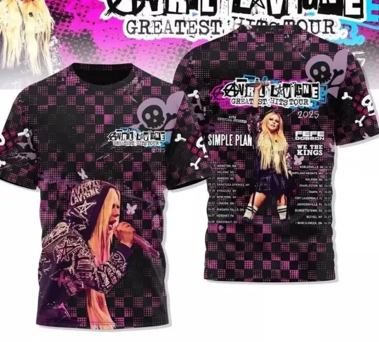 Discover Avril Lavigne Tour 2025 The Greatest Hits Tour Celebration T-Shirt 3D Gift for