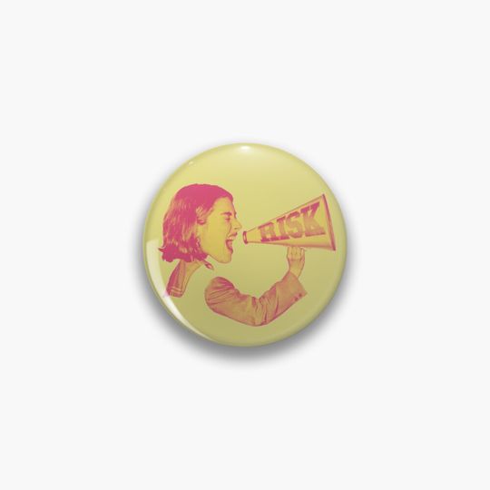 Discover Risk Yellow and Pink Megaphone Design Pin
