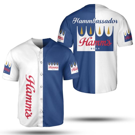 Discover White Blue Hamm's Baseball Jersey
