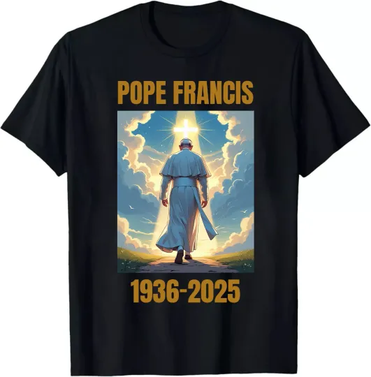 Discover Pope Francis Memorial T-Shirt - 1936-2025 Tribute Shirt with Cross Design