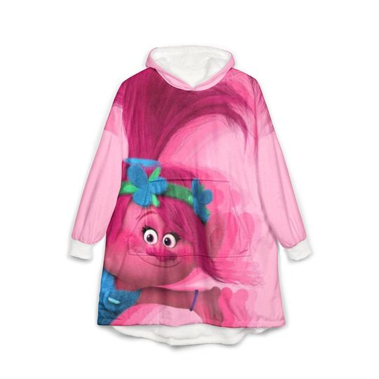 Discover Unisex Hooded Blanket, poppy trolls, pink