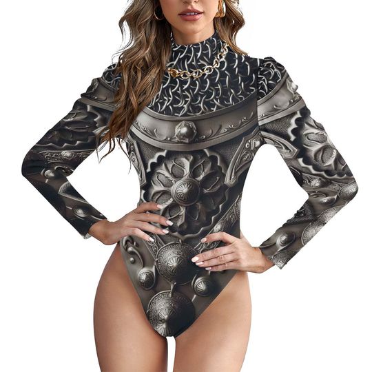 Discover Armor Bodysuit, Gladiator Leotard Turtleneck Puff Sleeve
