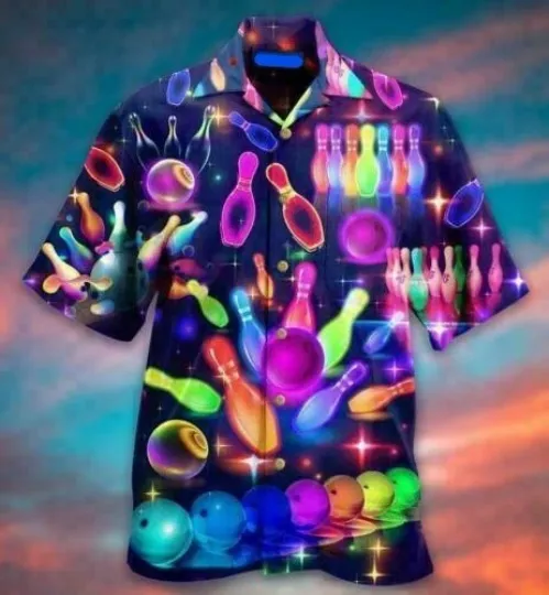 Discover Bowling Neon Hawaiian Shirt - 3D Graphic for Men