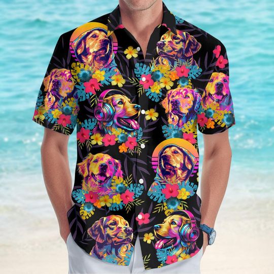 Discover Golden Retriever Button Shirt, Cute Dog Hawaiian Shirt