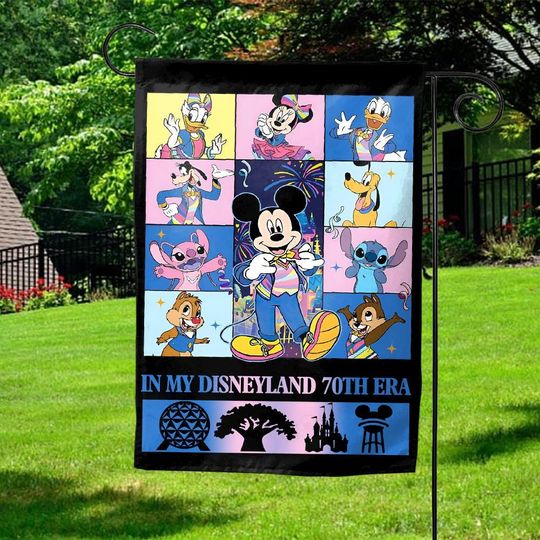 Discover Disneyyland 70th anniversary Garden Flag, Mickeyy friends Disneyyland castle  Garden Flag