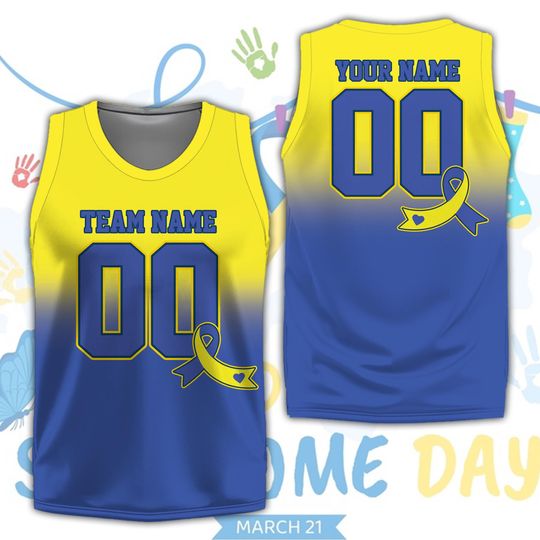 Discover Personalized Gradient World Down Syndrome Awareness Basketball Jersey