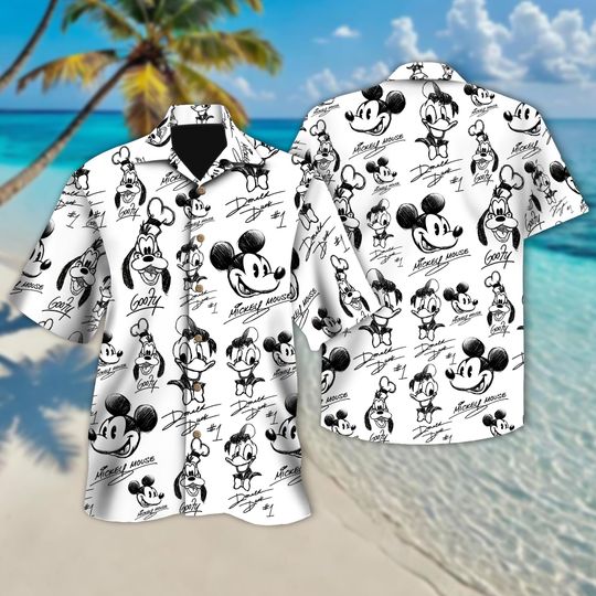 Discover Disneyyy Mickeyy And Friends Signature Hawaiian Shirt, Mickeyy mouse Donald Duckk goofyy Hawaii Shirt