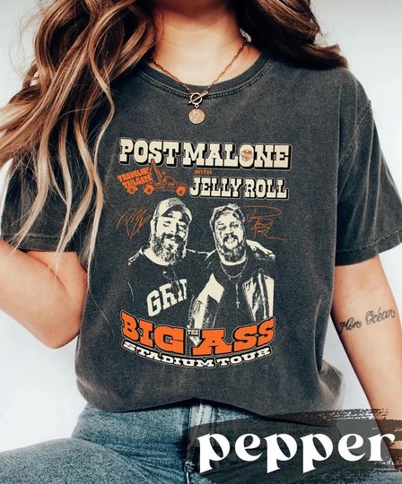 Discover Vintage Post Malone Rap Music Shirt, Big Ass Stadium Tour, Posty 2025 Tour, Jelly Roll Tour