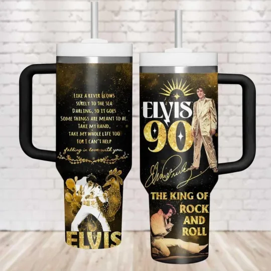 Discover Elvis Presley Tumbler 40Oz, 90Th Anniversary Tumbler, The King Of Rock N Roll